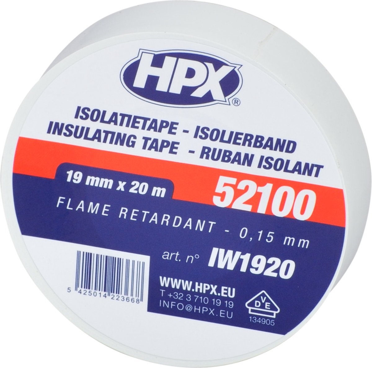 HPX PVC isolatietape VDE | Wit | 19mm x 20m - IW1920