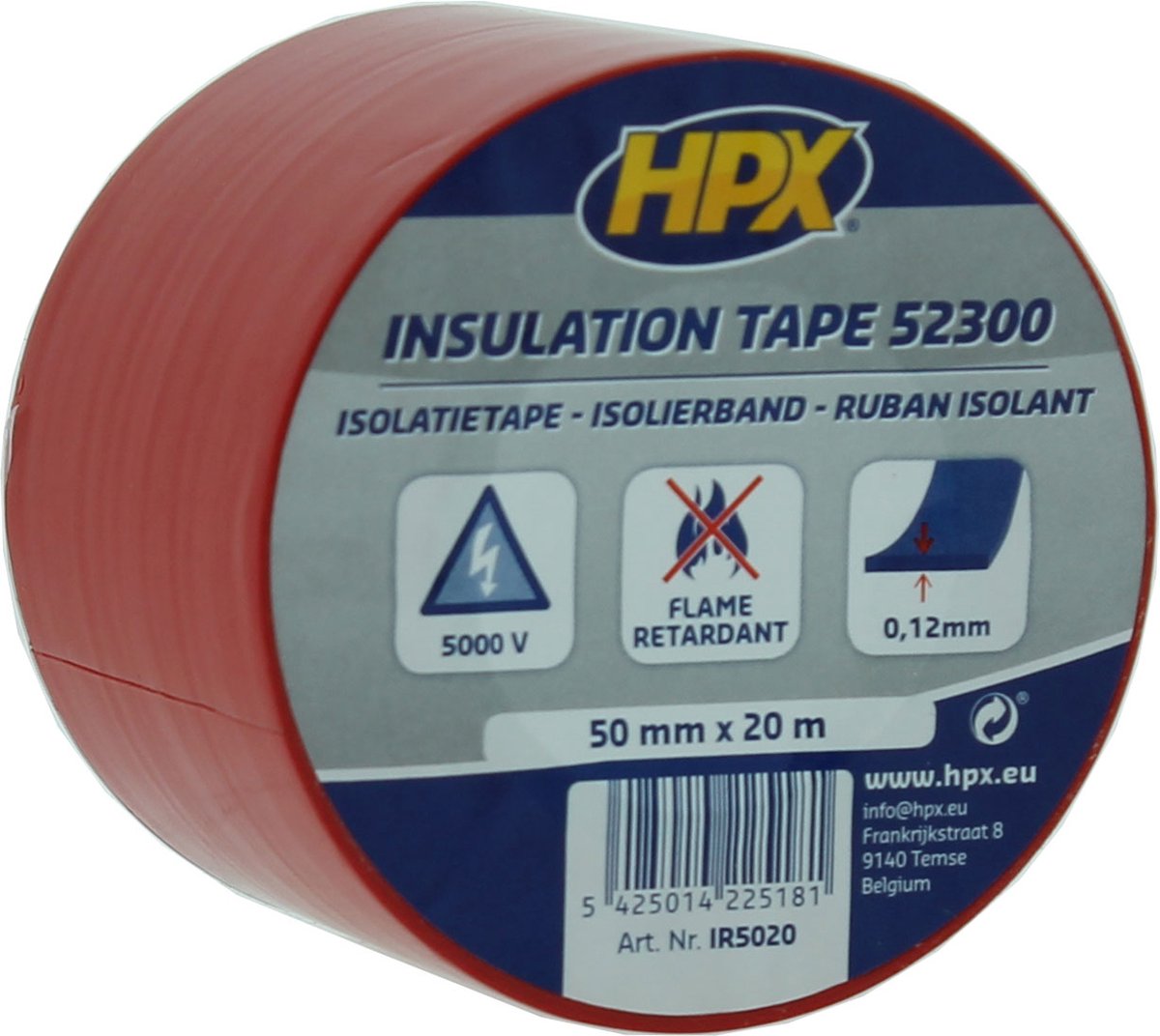 HPX PVC isolatietape | Rood | 50mm x 20m - IR5020