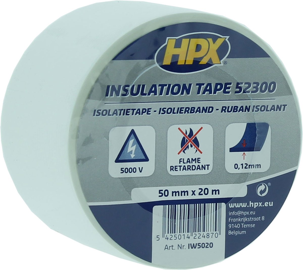 HPX PVC isolatietape | Wit | 50mm x 20m - IW5020