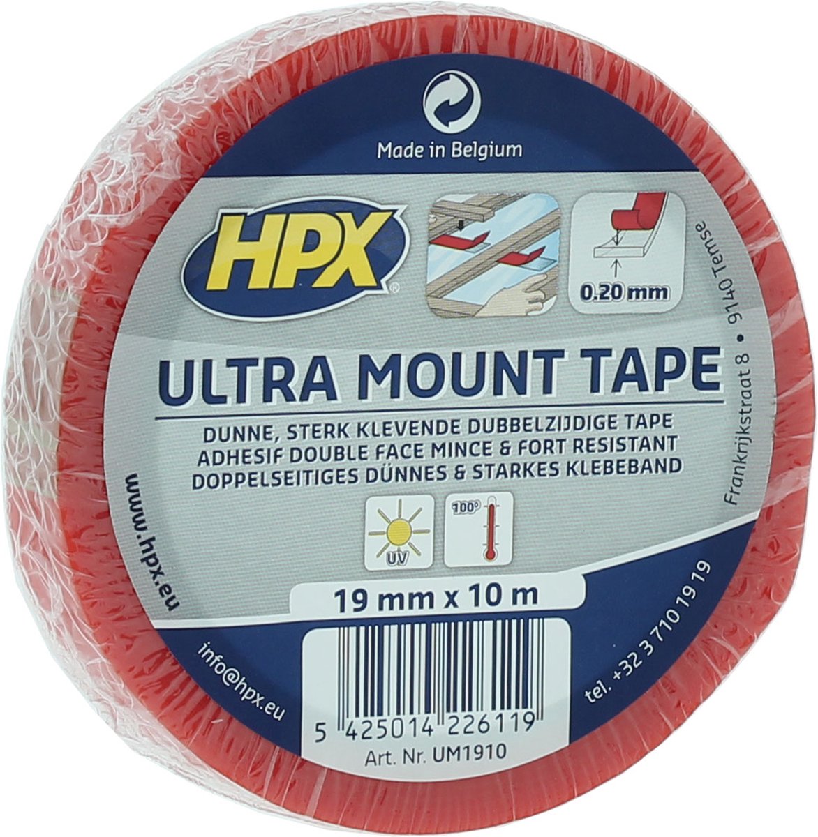 HPX Ultra Mount bevestigingstape | Transparant | 19mm x 10m - UM1910