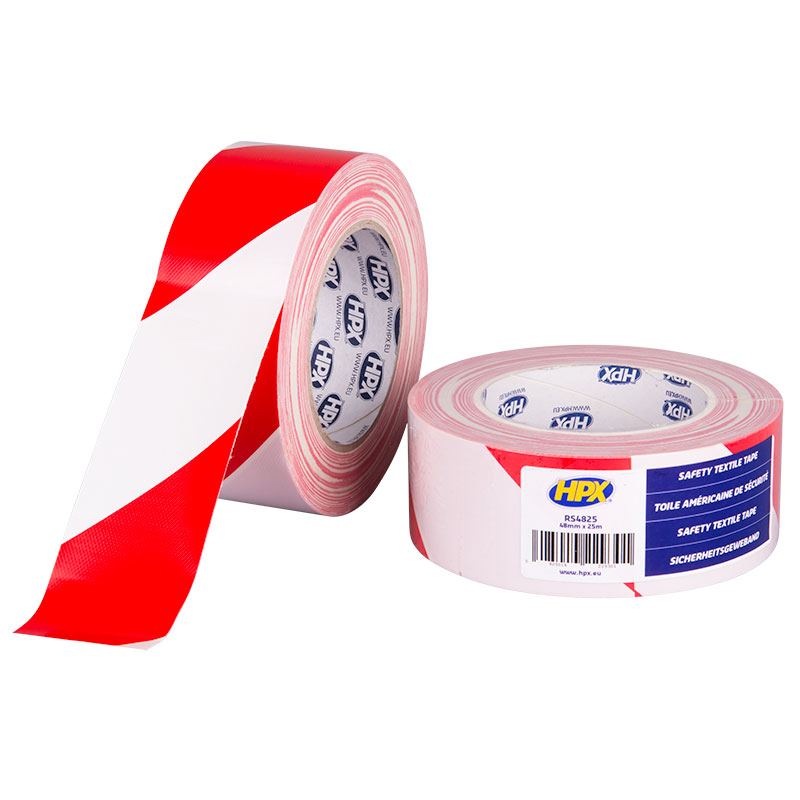HPX Safety textile tape | Wit/Rood | 48mm x 25m - RS4825