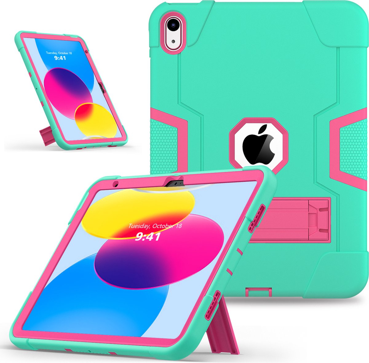 Fonu Shockproof Standcase hoes iPad 10 - 10.9 inch - Aqua - Blauw