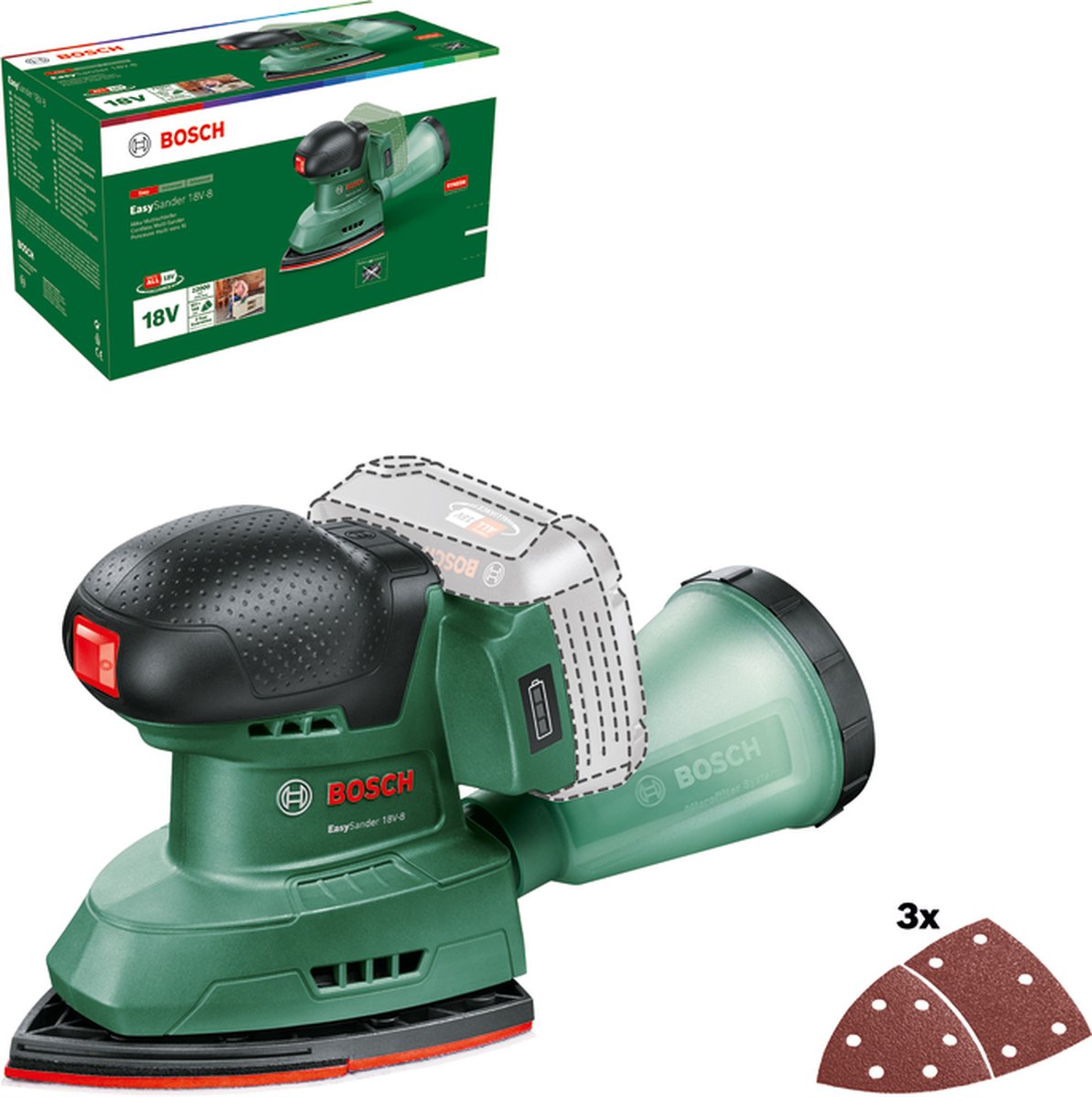 Bosch Easy Sander 18V-8 Accu Multischuurmachine | Incl. 3 schuurbladen | Zonder accu en lader