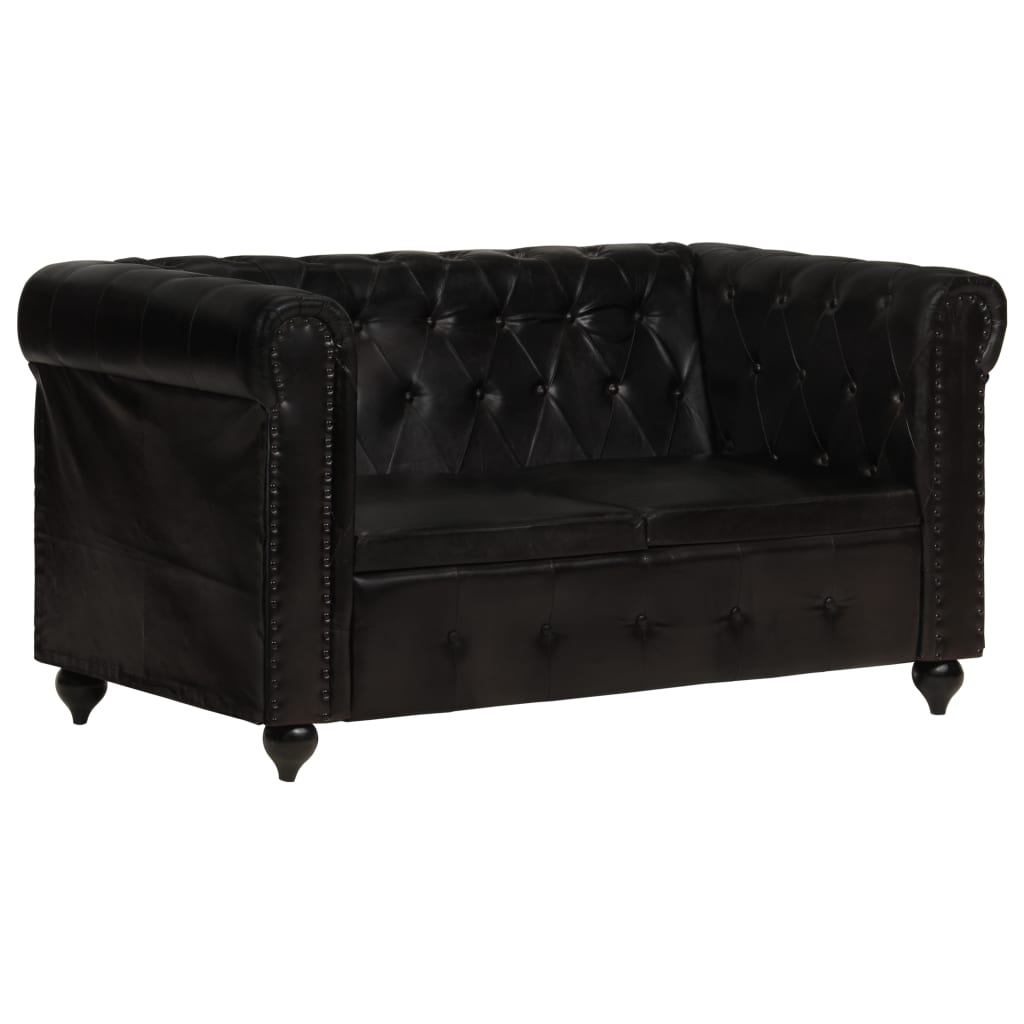 vidaXL Tweezitsbank Chesterfield-stijl echt leer - Zwart