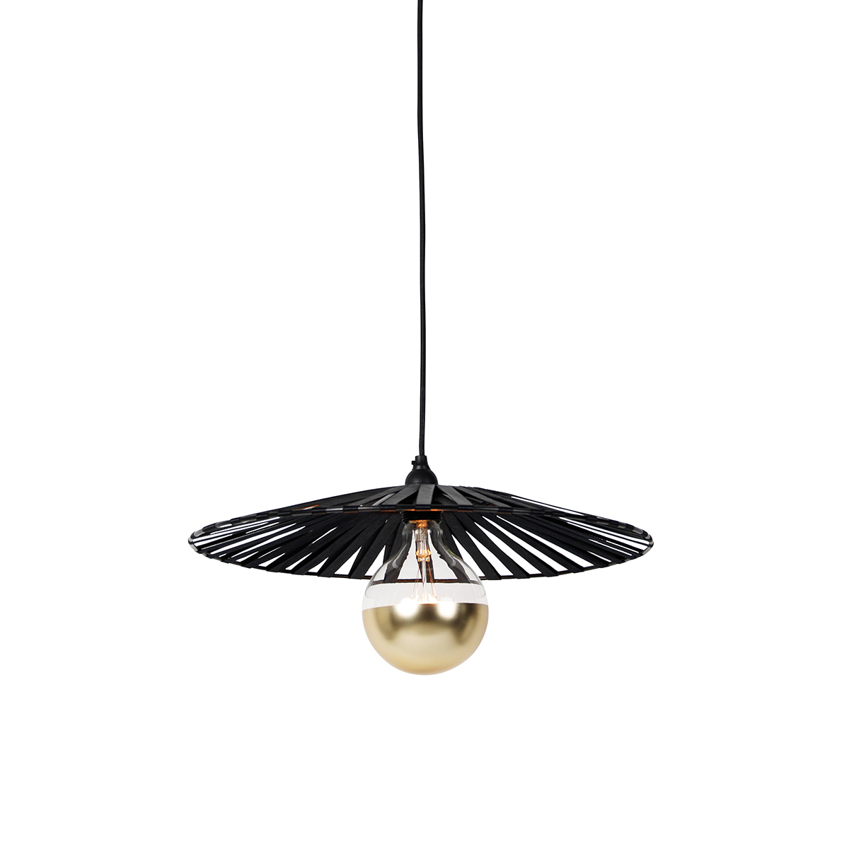 QAZQA Hanglamp zwart 46 cm incl. G125 kopspiegel goud dimbaar - Leia