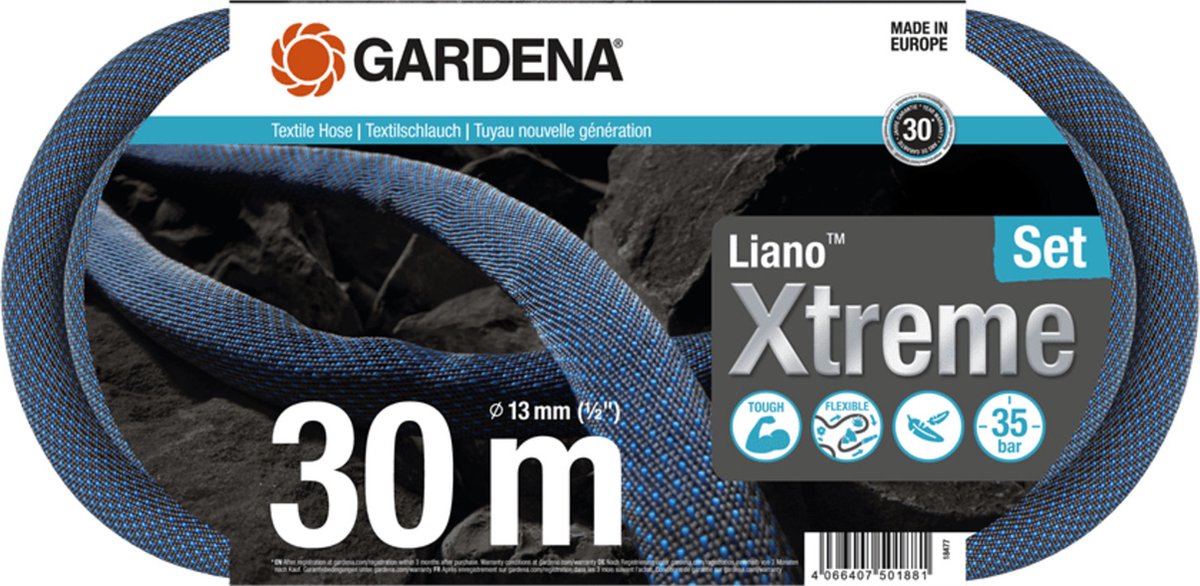 GARDENA Textielslang Liano™ Xtreme 30m, Set - 18477-20