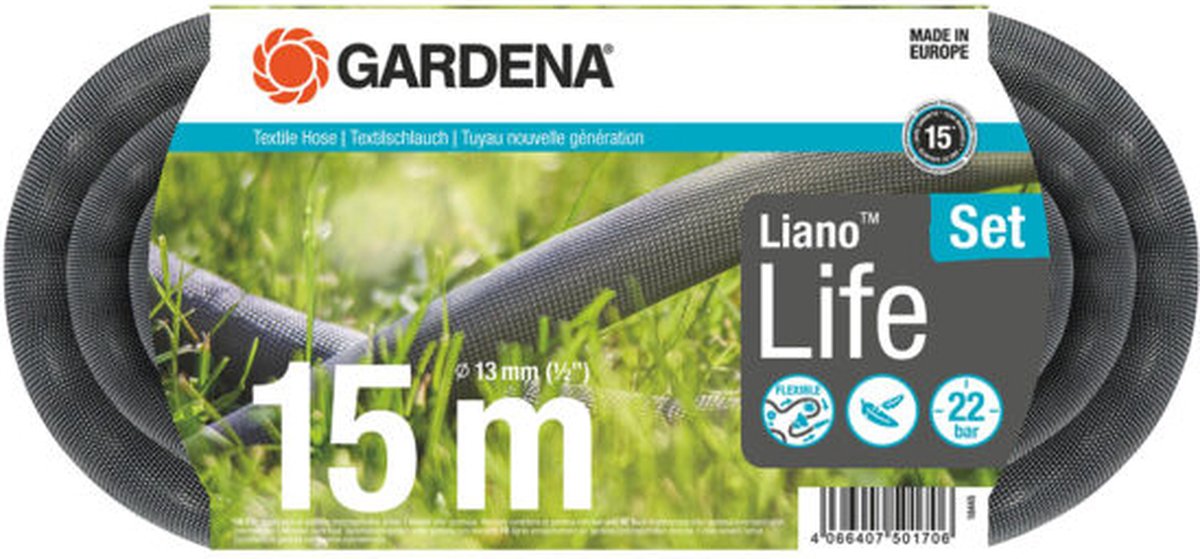 GARDENA Textielslang Liano™ Life 15m, Set - 18445-20