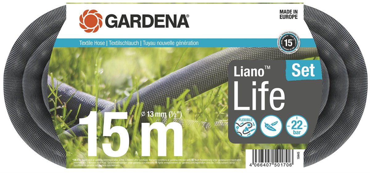 GARDENA Textielslang Liano™ Life 15m, Set - 18445-20