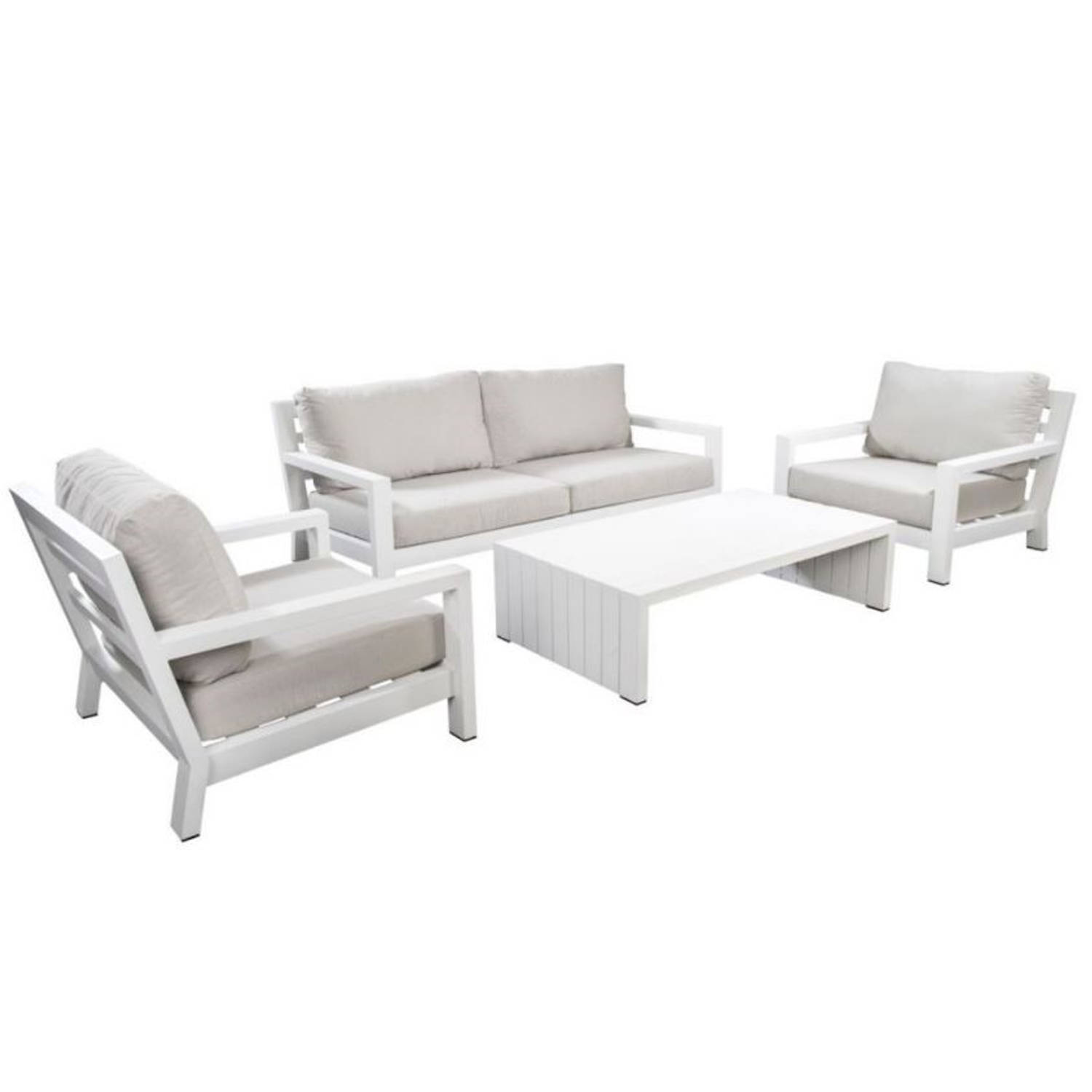 Ooki Loungeset White (2 Stoelen, Bank, Salontafel)