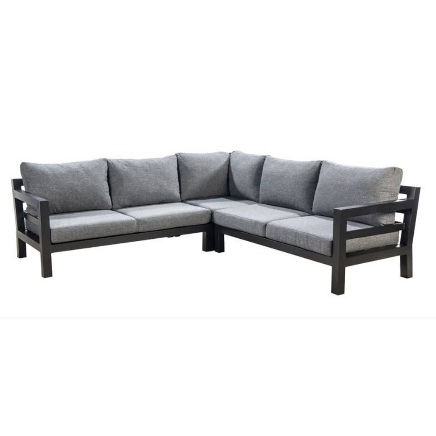 Loungeset Midori Hoekset Zwart Frame, Zwarte Kussens