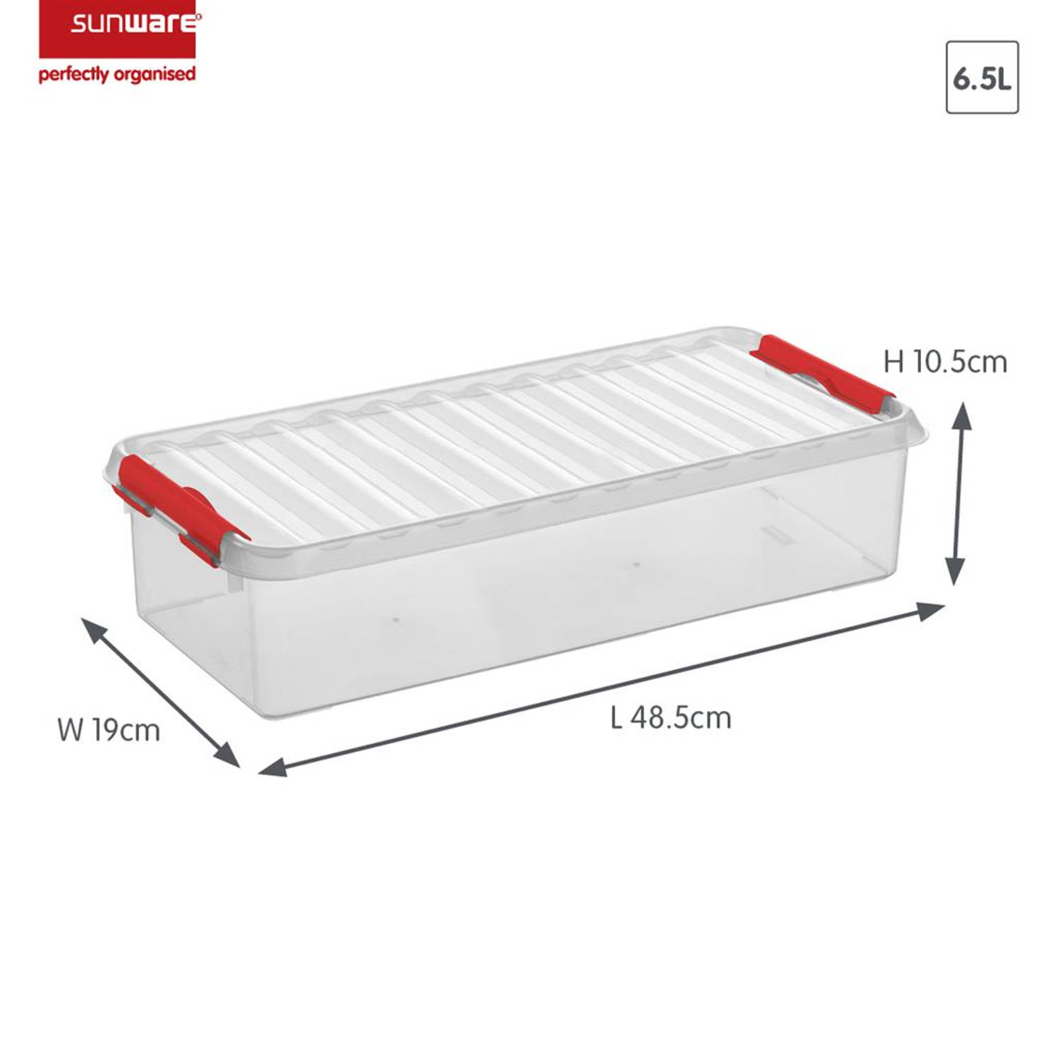 Sunware - Q-line Opbergbox 6,5l Transparant - 48,5 X 19 X 10,5 Cm - Rood