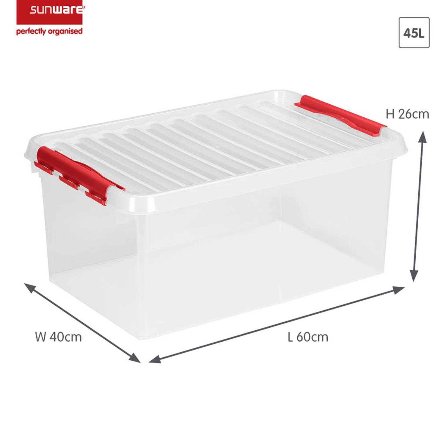 Sunware - Q-line Opbergbox 45l Transparant - 60 X 40 X 26 Cm - Rood