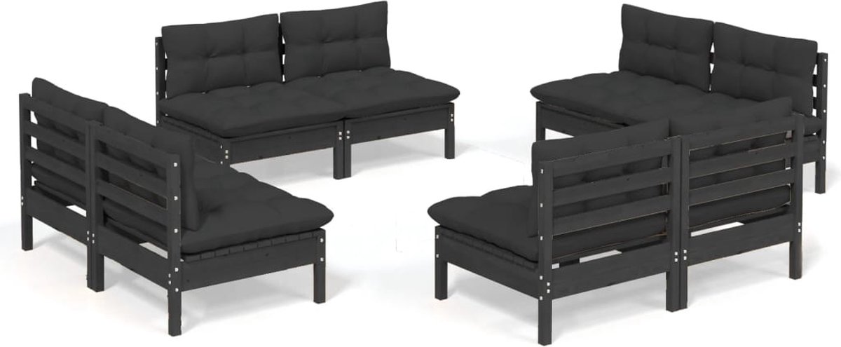 Vidaxl 8-delige Loungeset Met Antracietkleurige Kussens Grenenhout - Zwart