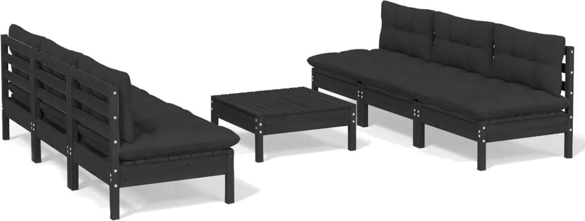 Vidaxl 7-delige Loungeset Met Antracietkleurige Kussens Grenenhout - Zwart