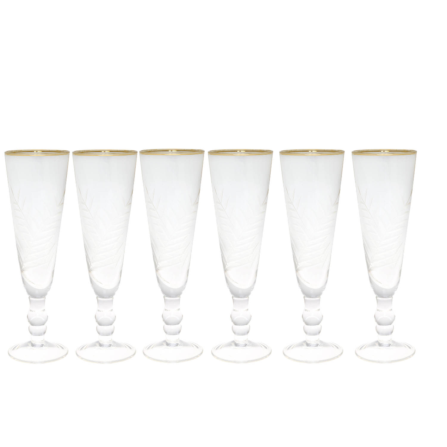 6x Champagneglazen Set Met Gravering En Gouden Rand Van Greengate - Handgemaakt (6 X 20 Cm)