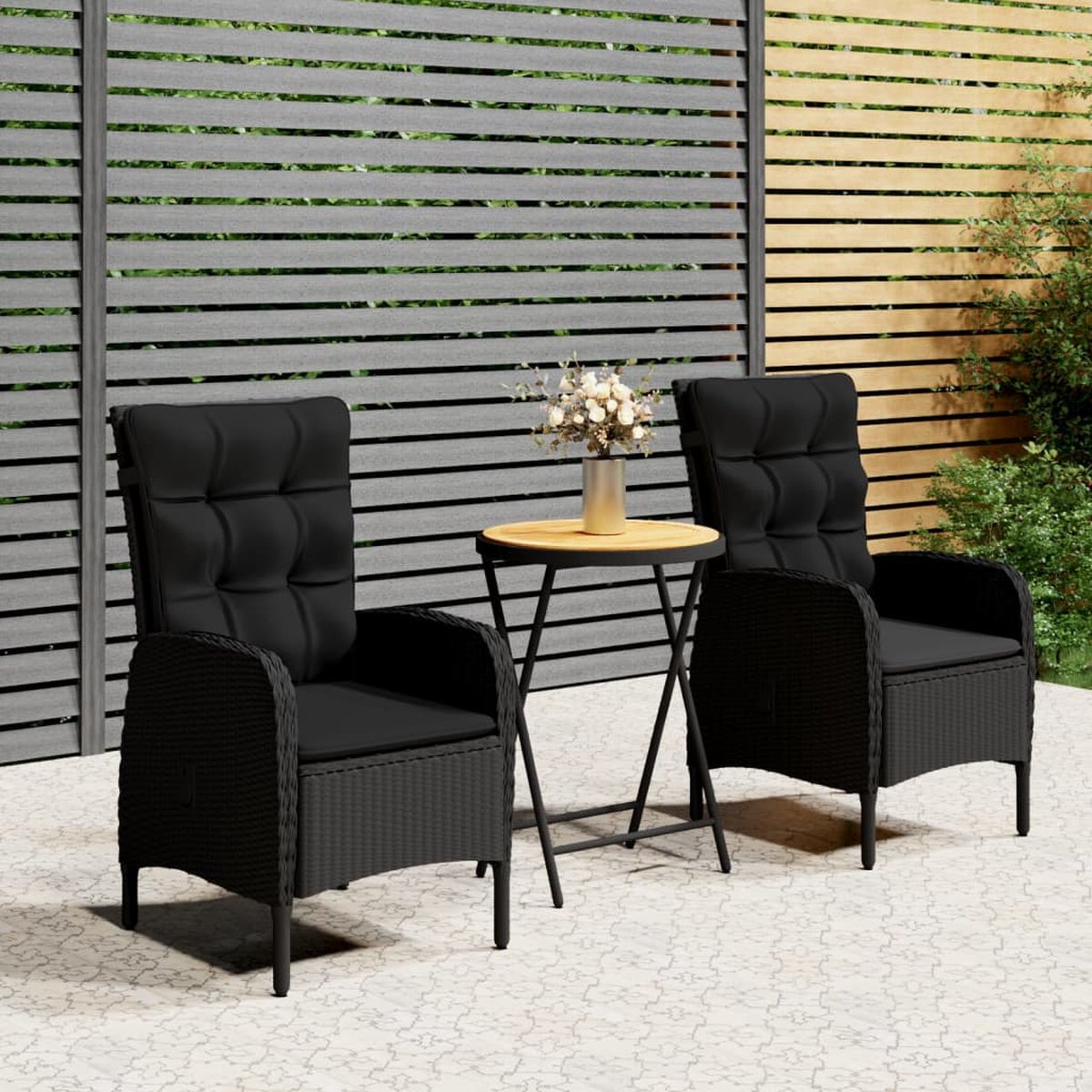 Vidaxl 3-delige Bistroset Poly Rattan En Accaciahout - Zwart