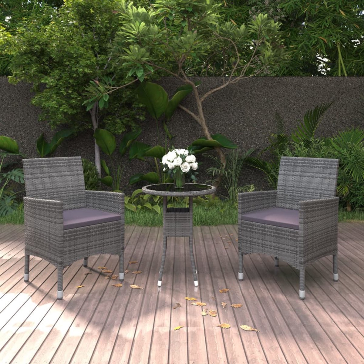 Vidaxl 3-delige Tuinset Poly Rattan - Grijs