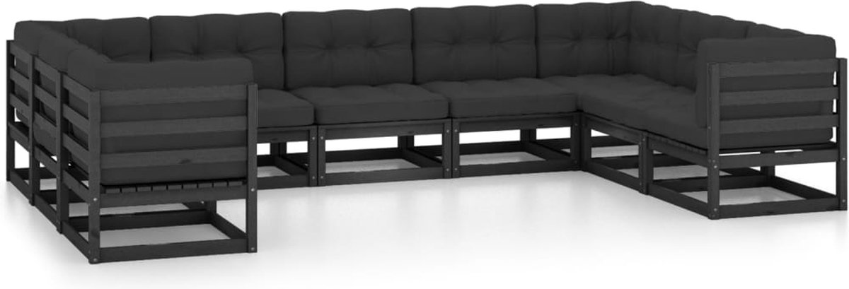 Vidaxl 9-delige Loungeset Met Kussens Massief Grenenhout - Negro