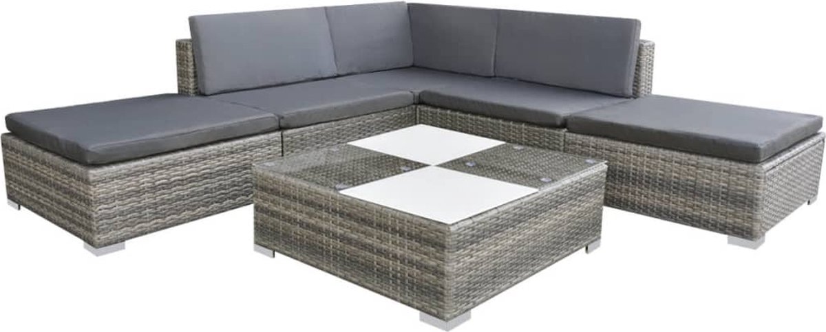 Vidaxl 6-delige Loungeset Met Kussens Poly Rattan - Grijs