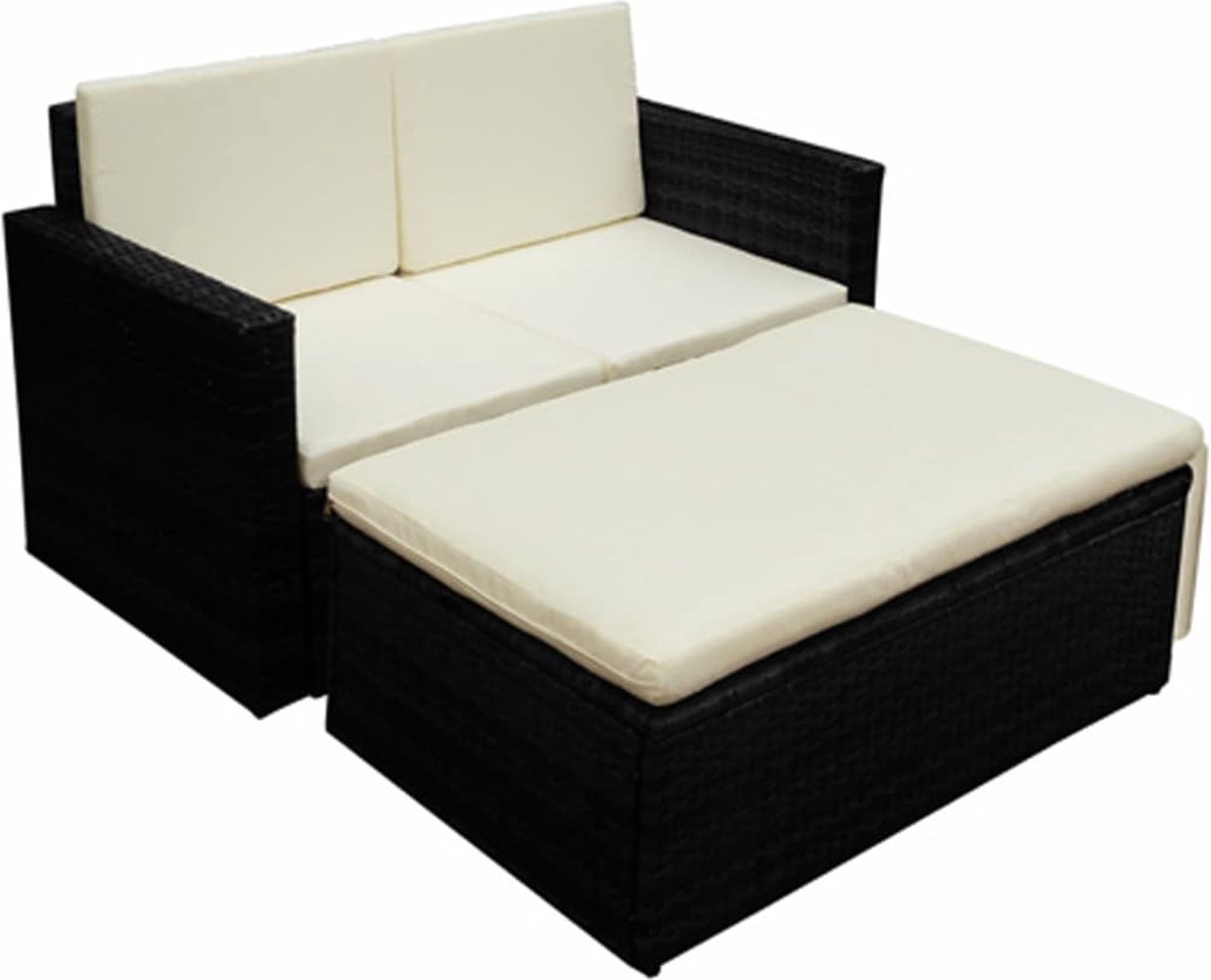 Vidaxl 2-delige Loungeset Met Kussens Poly Rattan - Zwart