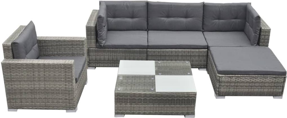 Vidaxl 6-delige Loungeset Met Kussens Poly Rattan - Grijs