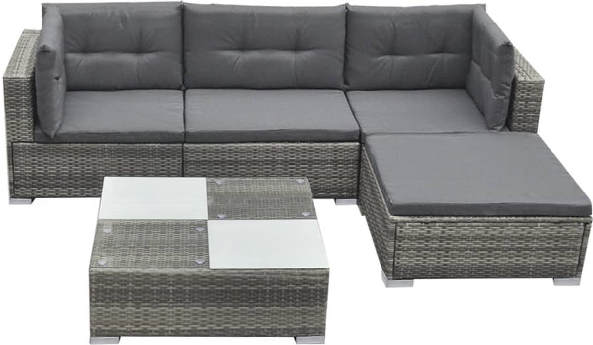 Vidaxl 5-delige Loungeset Met Kussens Poly Rattan - Grijs