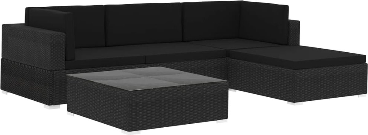 Vidaxl 5-delige Loungeset Met Kussens Poly Rattan - Zwart