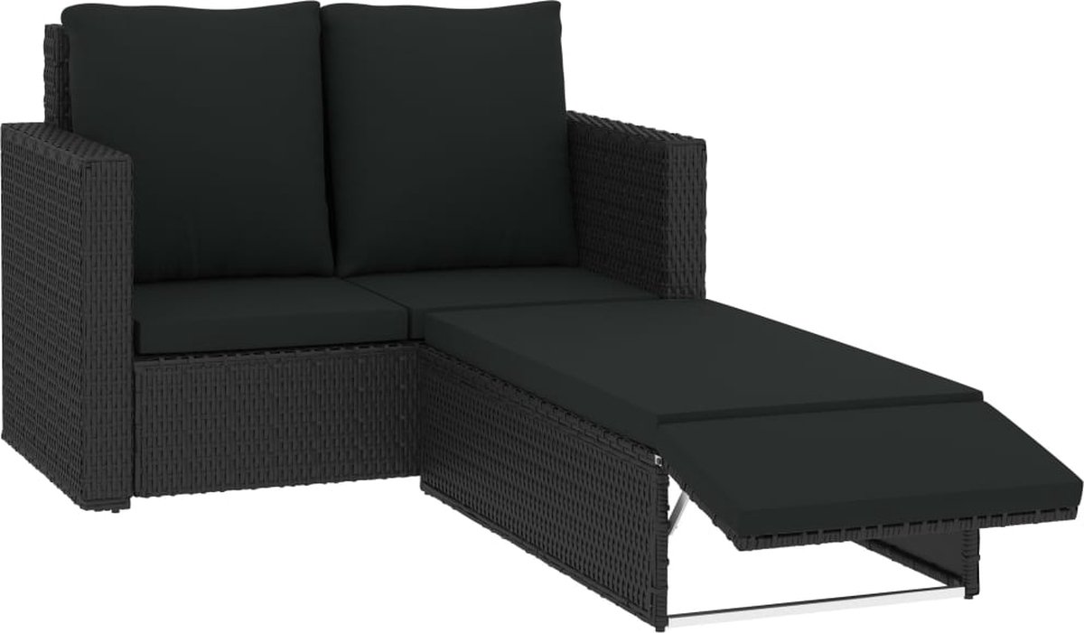 Vidaxl 2-delige Loungeset Met Kussens Poly Rattan - Zwart