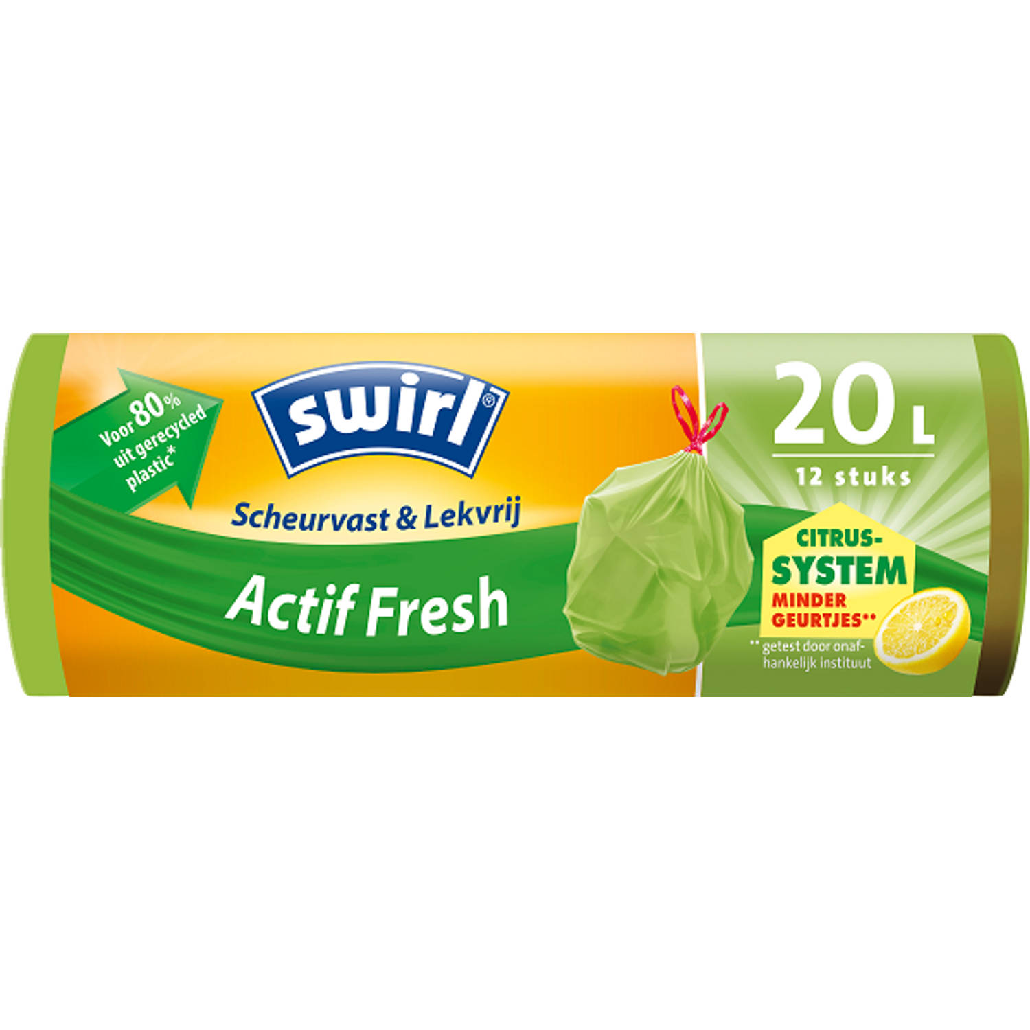 Swirl Actif Fresh Afvalzak Met Trekband 20 Liter 12 Stuks - Groen