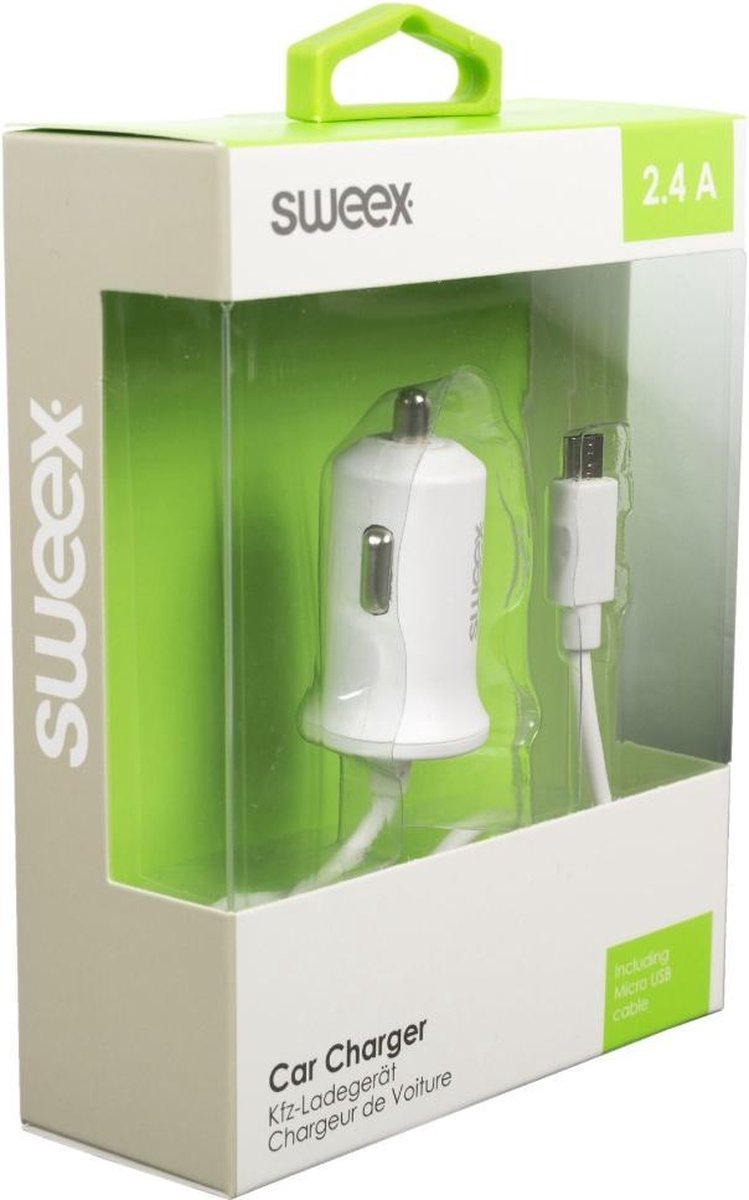 Sweex Autolader 2.4 A Micro Usb - Wit