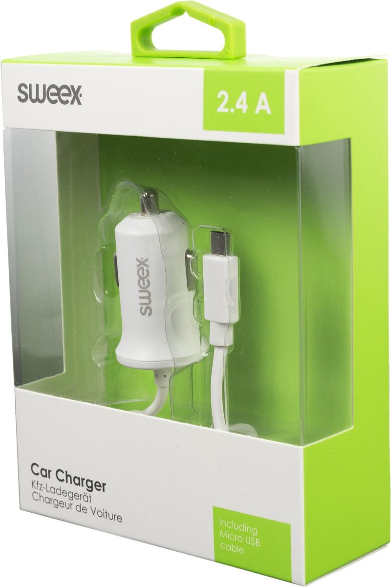 Sweex Autolader 2.4 A Micro Usb - Wit