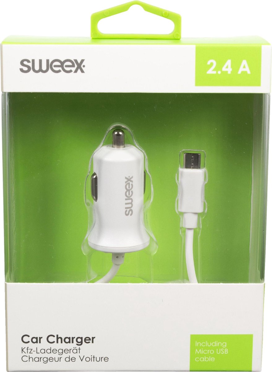Sweex Autolader 2.4 A Micro Usb - Wit