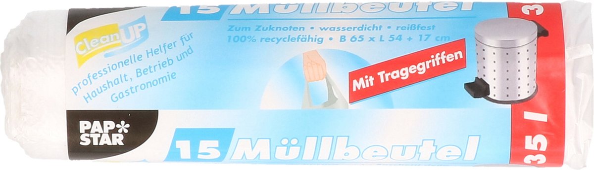 Papstar 30x Stuks Afvalzakken/vuilniszakken - 35 Liter - Transparant - Prullenbak Zakken - Vuilniszakken