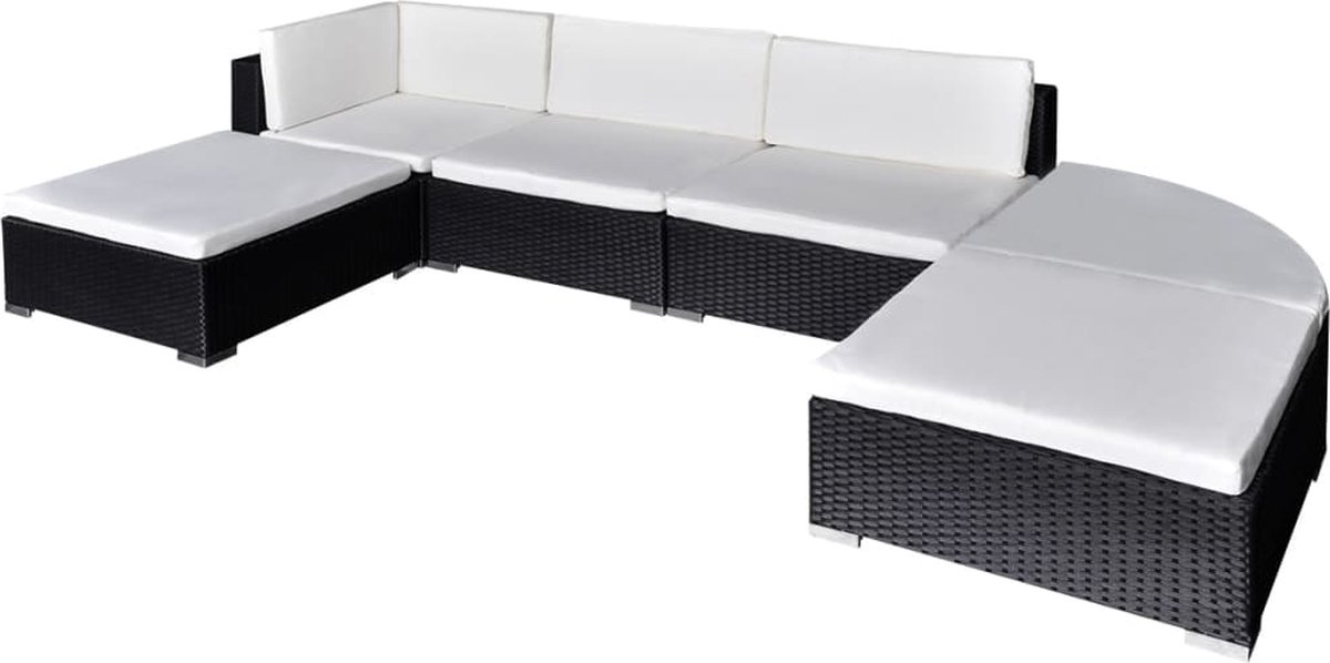 Vidaxl 6-delige Loungeset Met Kussens Poly Rattan - Zwart