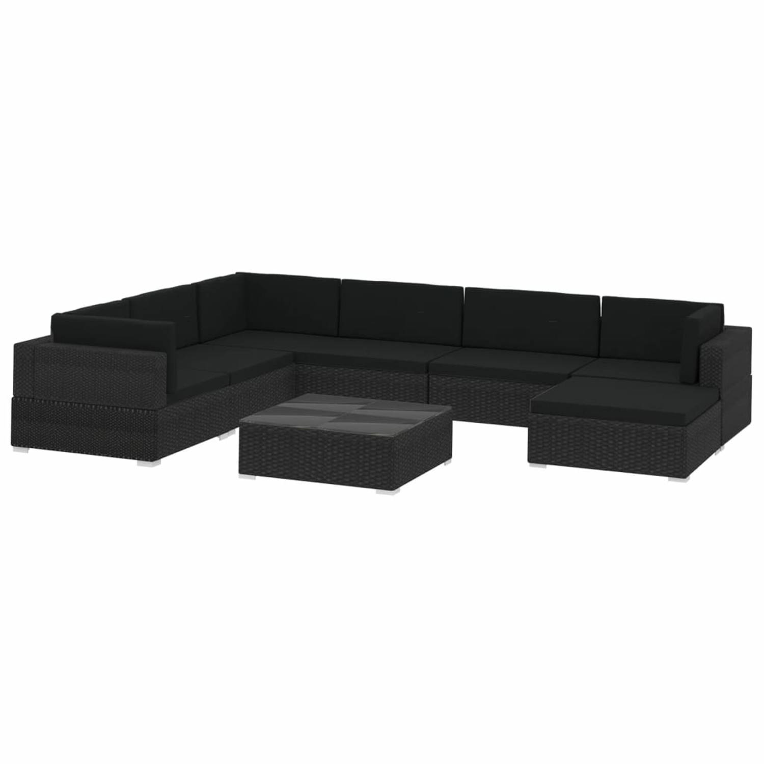 Vidaxl 8-delige Loungeset Met Kussens Poly Rattan - Zwart