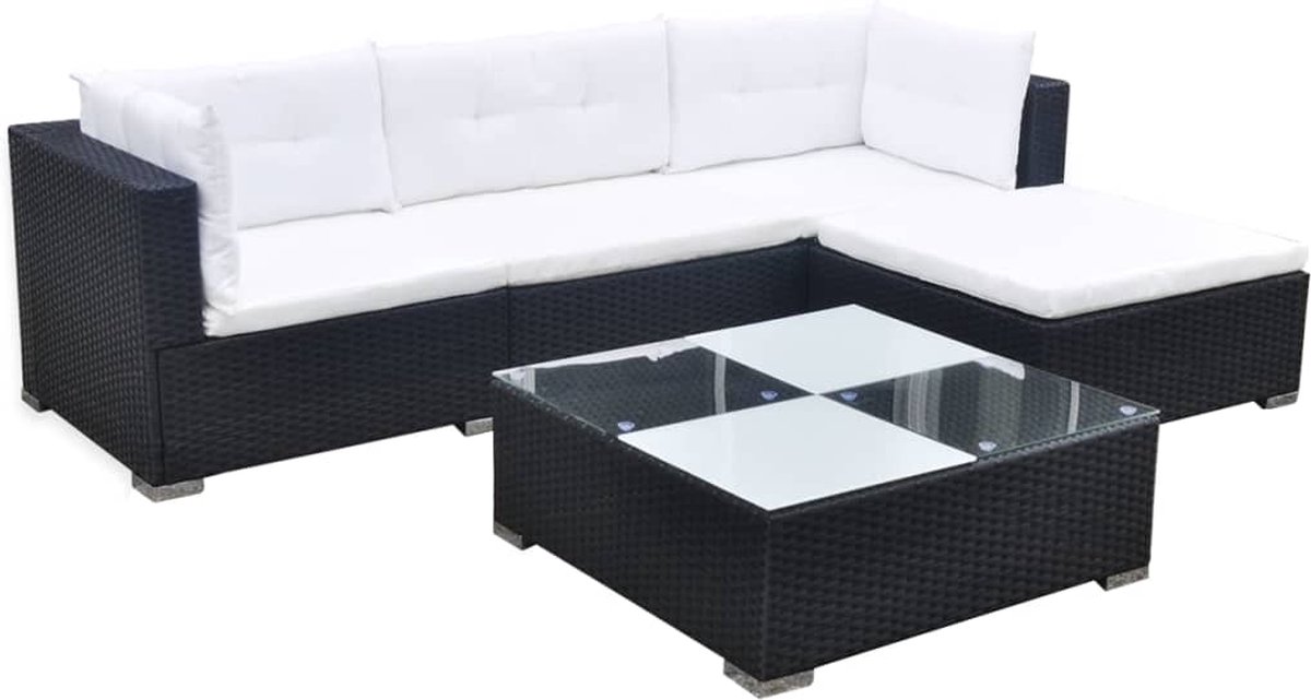 Vidaxl 5-delige Loungeset Met Kussens Poly Rattan - Zwart