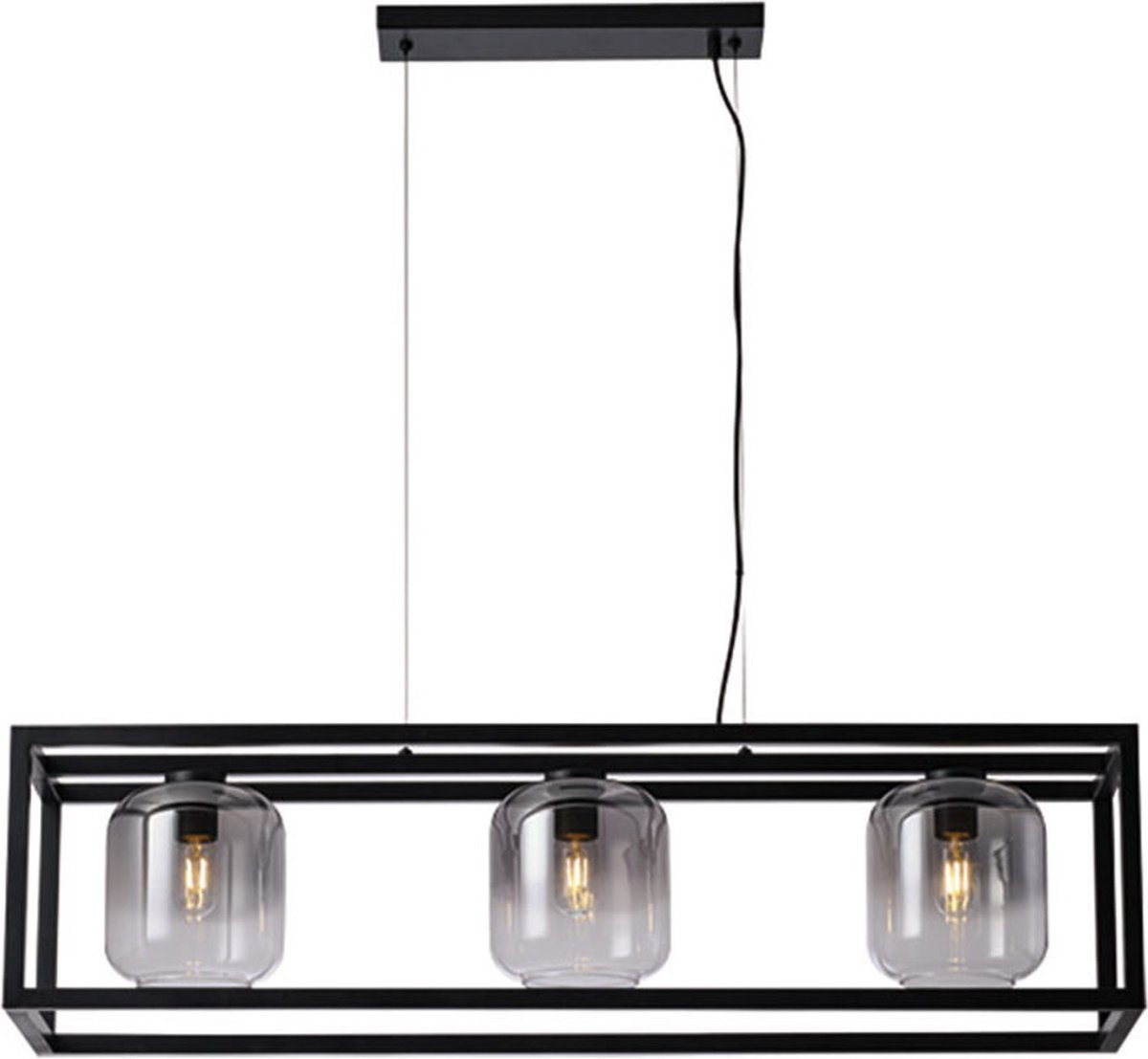 Freelight Hanglamp Dentro 3 Lichts L 110 Cm Rook Glas - Zwart