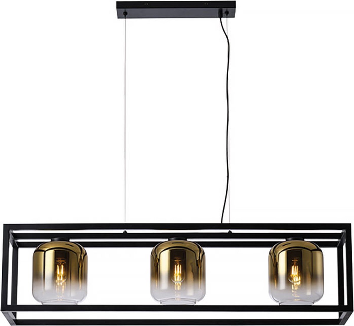 Freelight Hanglamp Dentro 3 Lichts L 110 Cm Glas Zwart - Goud