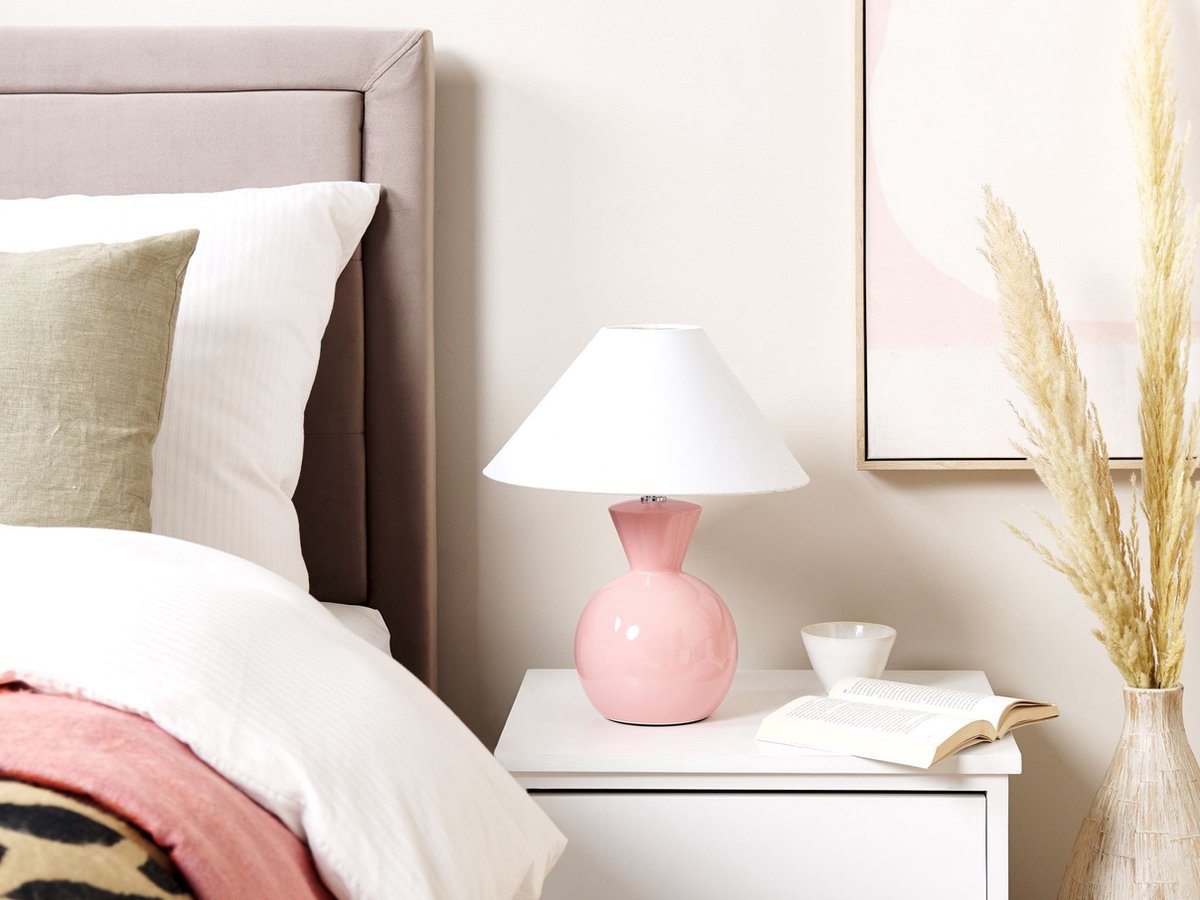 Beliani Ferry - Tafellamp--keramiek, Linnen - Roze