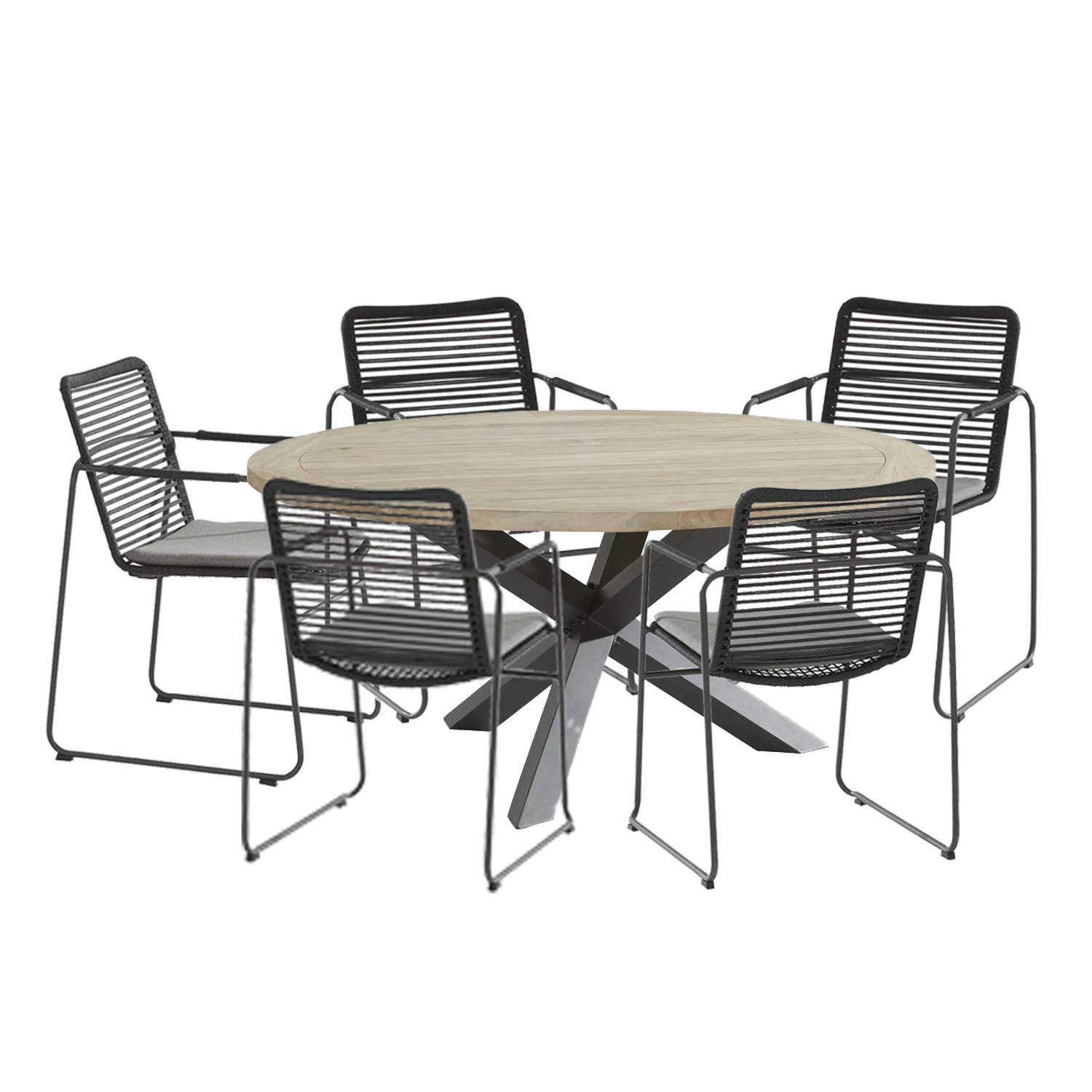 4 Seasons Outdoor Taste By 4 Seasons Elba Tuinset 6-delig - Louvre Tuintafel Ø160 Cm - Grijs