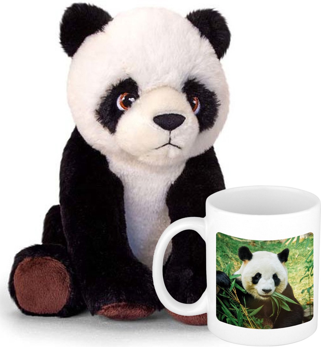 Keel Toys Cadeauset Kind - Panda Knuffel 25 Cm En Drinkbeker/mol Panda 300 Ml - Knuffeldier