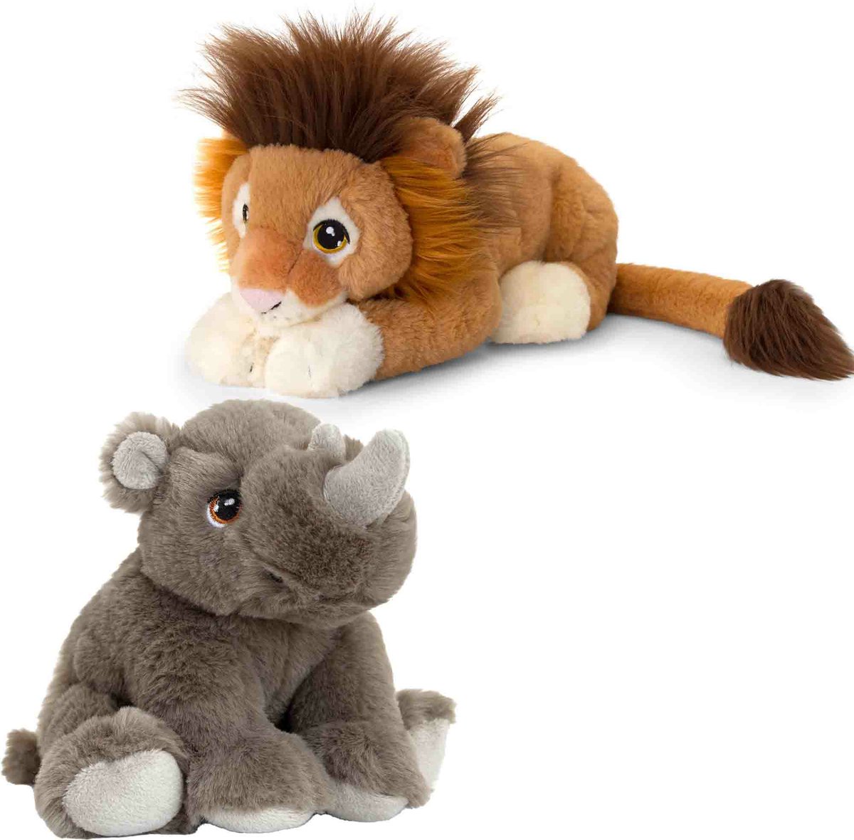 Keel Toys Pluche Knuffels Neushoorn En Leeuw Safari Vriendjes 25 Cm - Knuffeldier