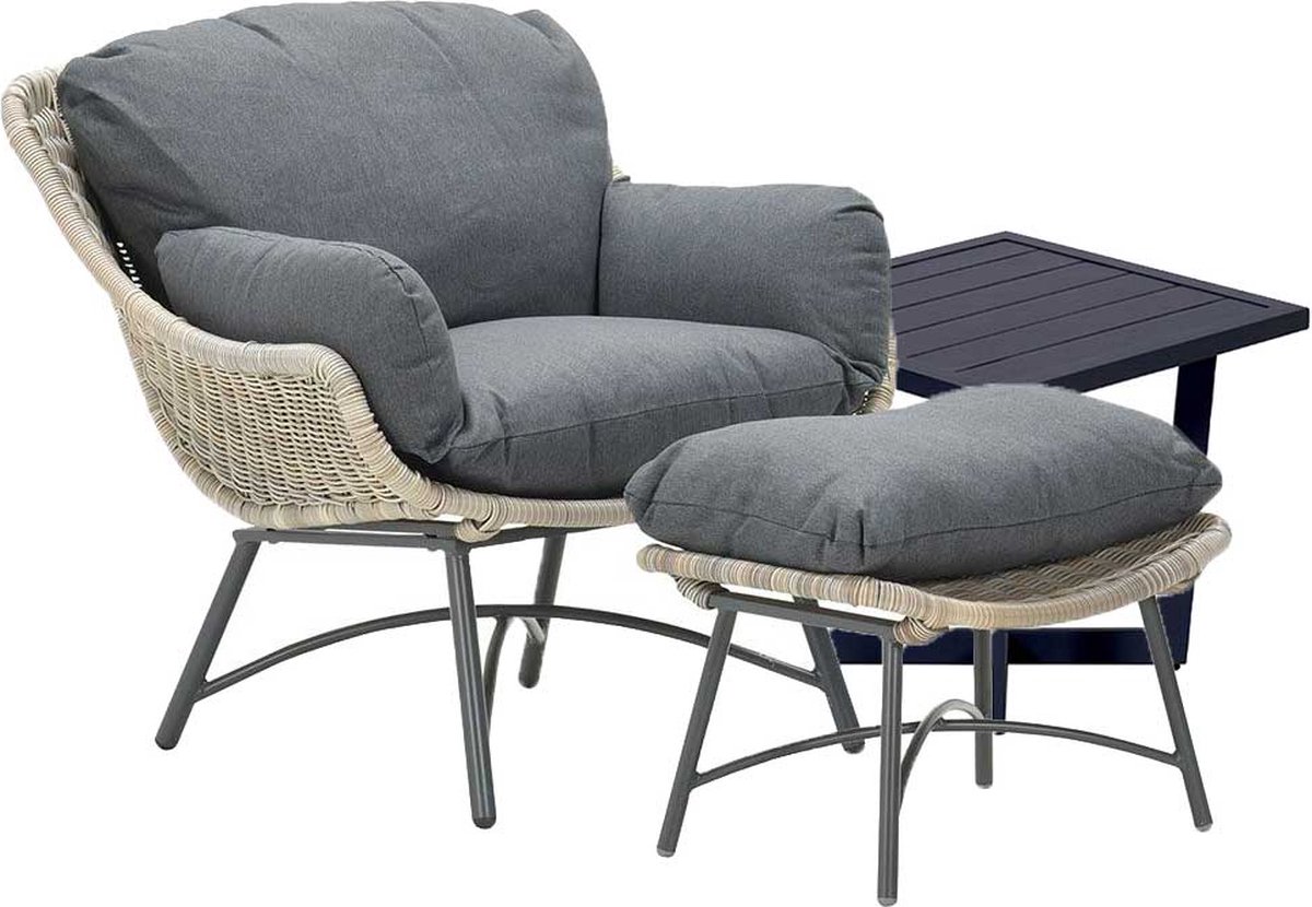 Garden Impressions Selene Relax Loungestoel Incl. Voetenbank En Kent Bijzettafel - Vintage Willow - Bruin