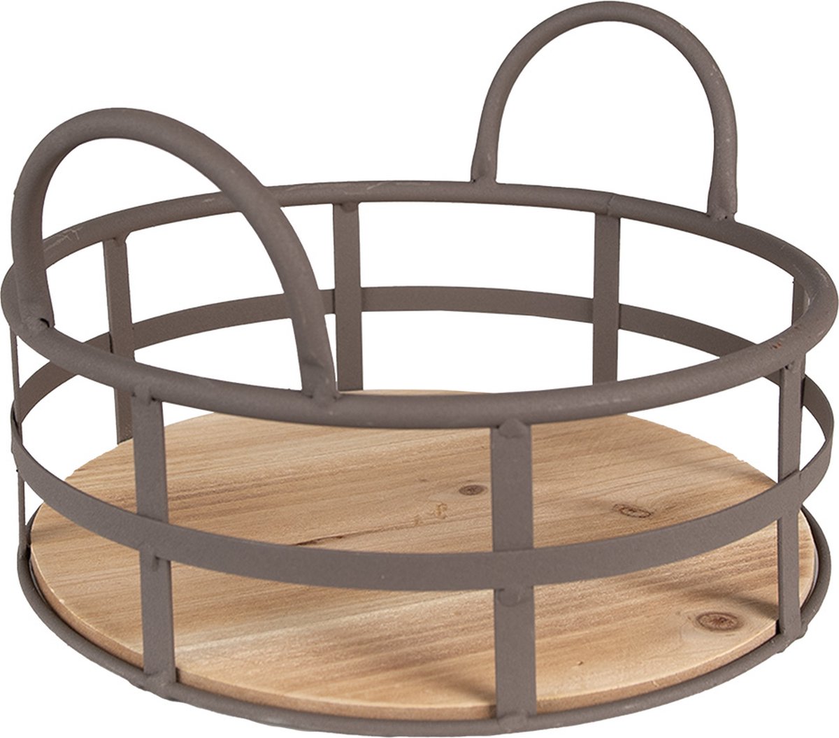 Clayre & Eef Opbergmand Ø 25x9/15 Cm Bruin Ijzer Hout Mand Mand - Grijs