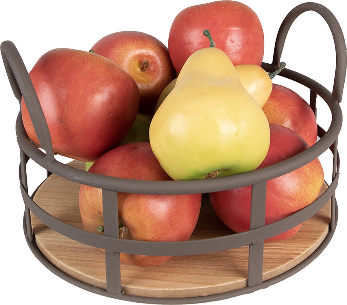 Clayre & Eef Opbergmand Ø 25x9/15 Cm Bruin Ijzer Hout Mand Mand - Grijs