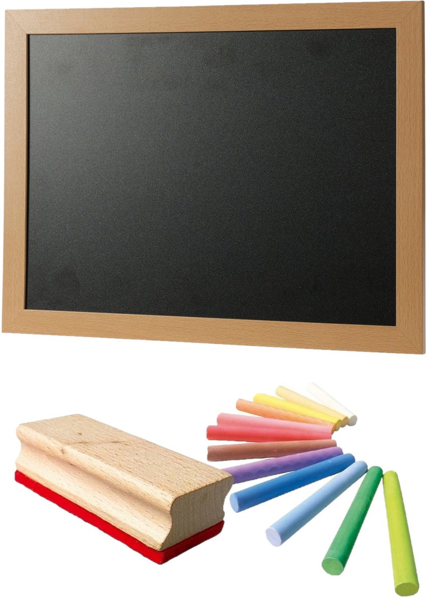 Tender Toys Schoolbord/krijtbord Incl. 13 Kleuren Krijtjes Met Wisser 30 X 40 Cm - Krijtborden - Zwart