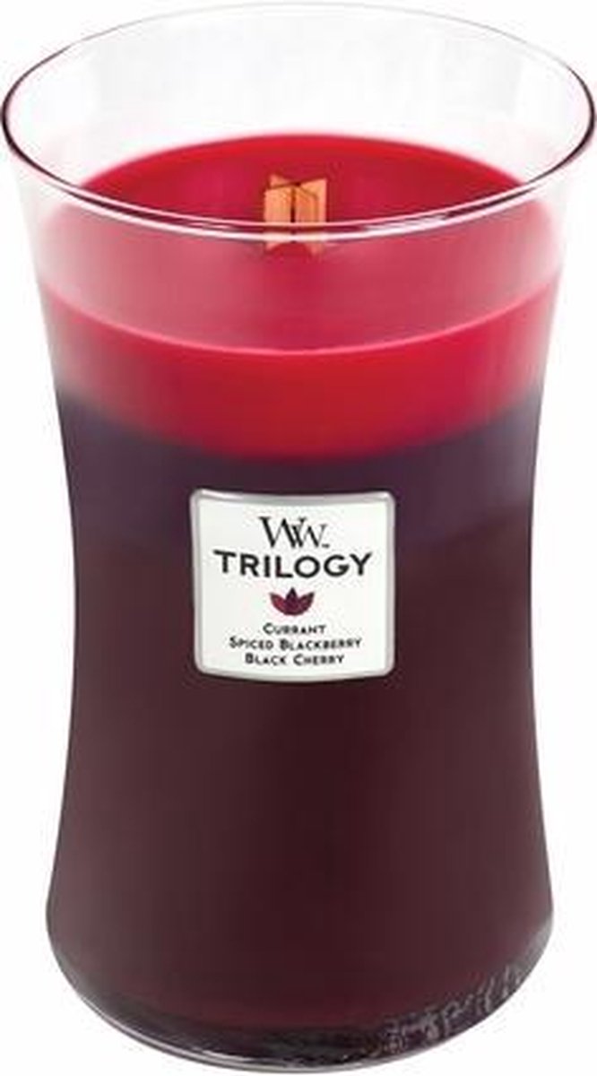 Woodwick - Large Trilogy Hourglass Geurkaars - Sun Ripened Berries - Tot 130 Branduren - Rood