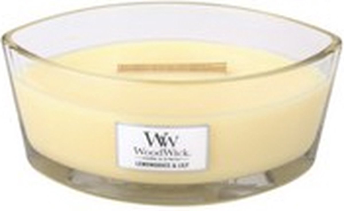 Woodwick - Ellipse Hearthwick Flame Geurkaars - Lemongrass & Lily - Tot 50 Branduren - Geel