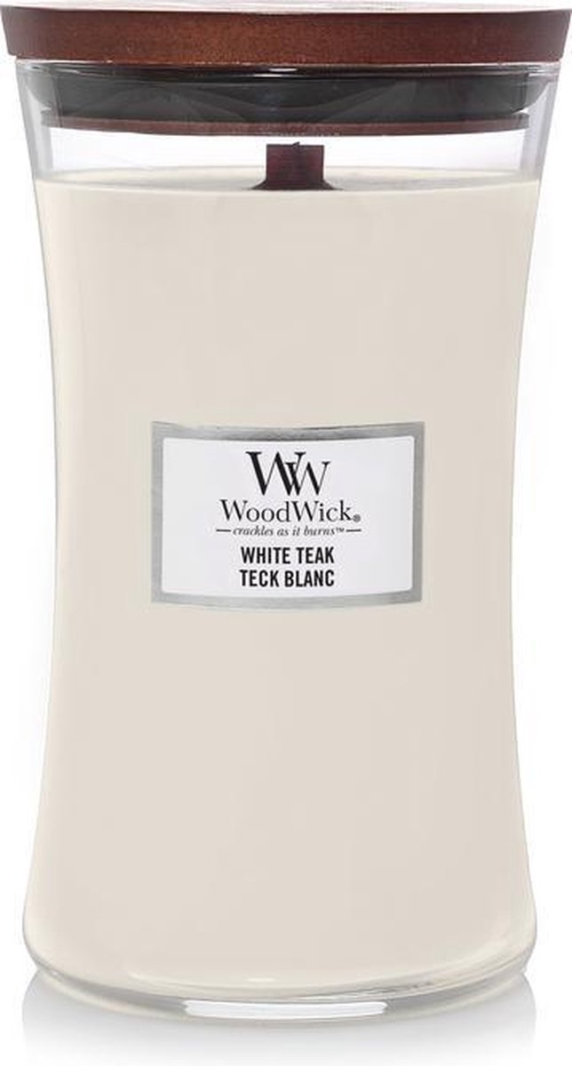 Woodwick - Large Hourglass Geurkaars - White Teak - Tot 130 Branduren