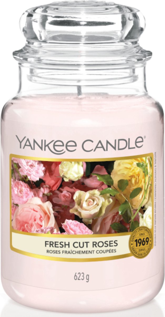 Yankee Candle - Fresh Cut Roses Geurkaars - Large Jar - Tot 150 Branduren - Roze